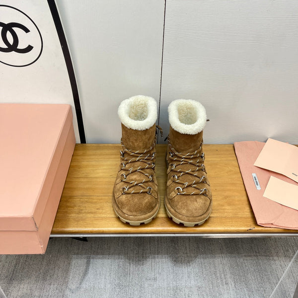 Miu Ankle Boots Brown Stone Yellow Suede