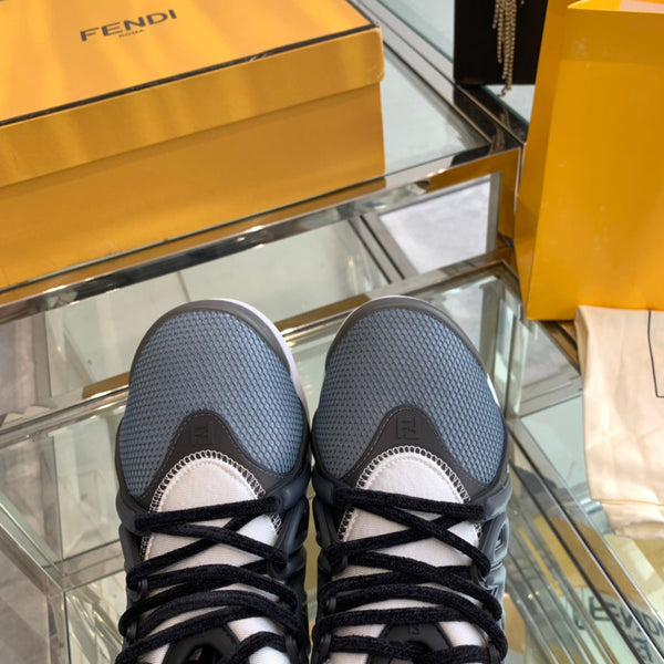 FENDI TAG SNEAKER IN BLACK MIX BLUE MESH AND RUBBER