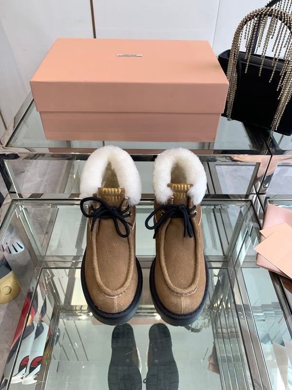 Miu Ankle Boots Vintage Brown Open-Hemmed Cowhide