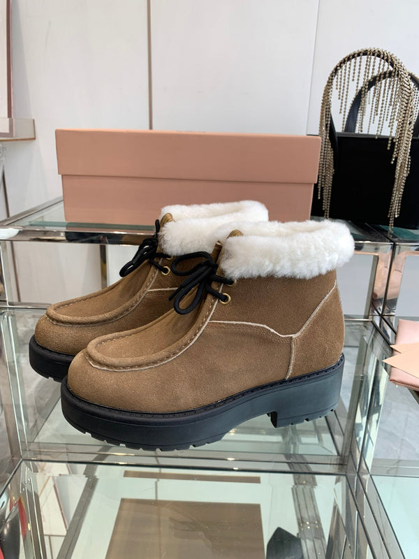 Miu Ankle Boots Vintage Brown Open-Hemmed Cowhide