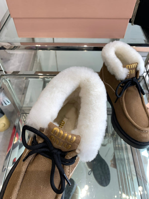 Miu Ankle Boots Vintage Brown Open-Hemmed Cowhide