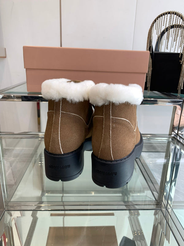 Miu Ankle Boots Vintage Brown Open-Hemmed Cowhide