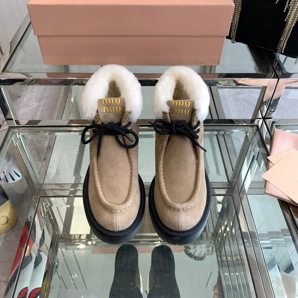 Miu Ankle Boots Khaki Brown Open-Hemmed Cowhide