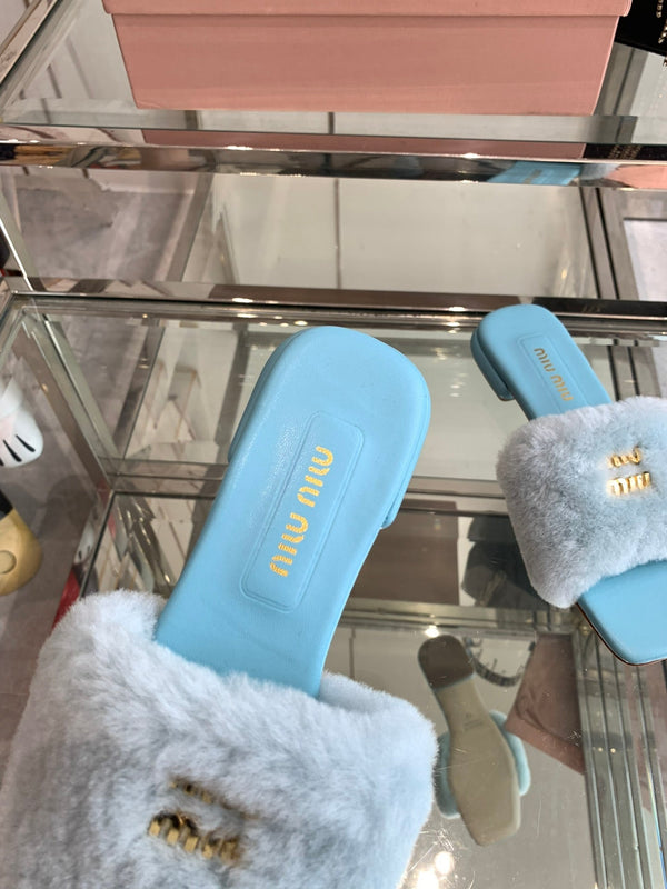 Miu Slippers Blue Super Soft Wool