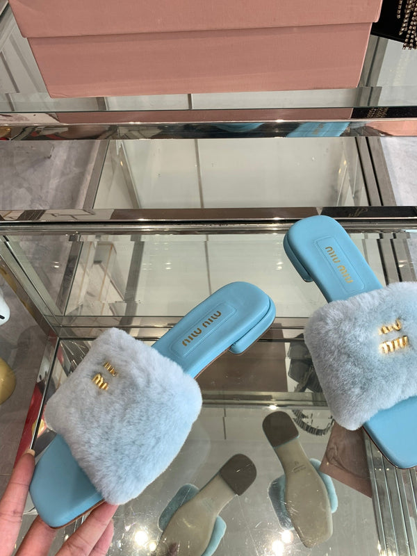 Miu Slippers Blue Super Soft Wool