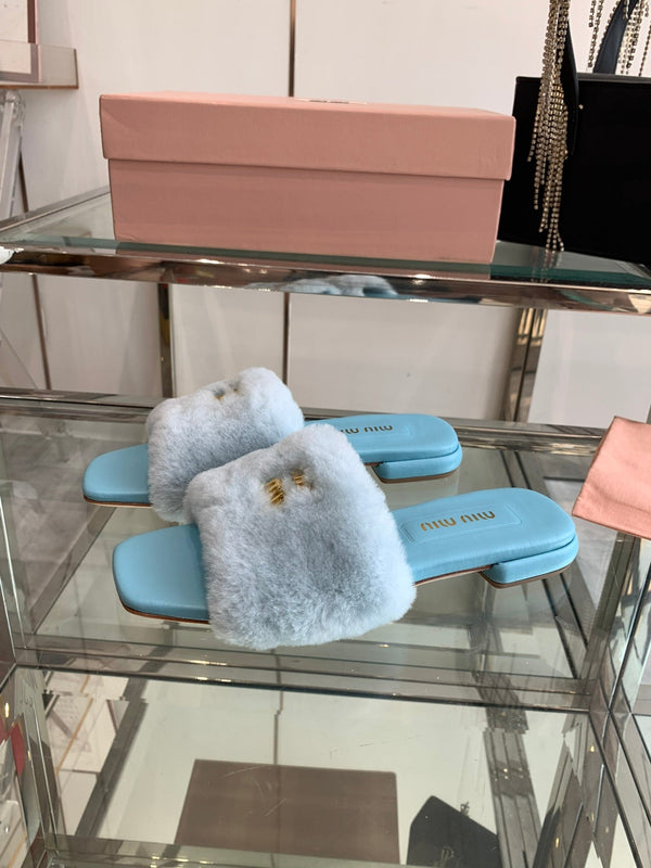 Miu Slippers Blue Super Soft Wool