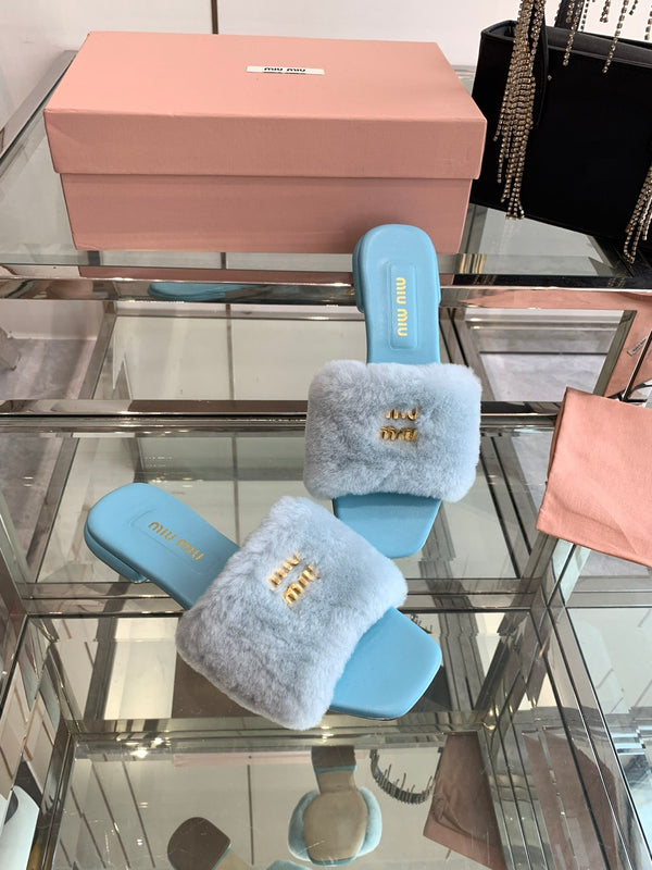 Miu Slippers Blue Super Soft Wool