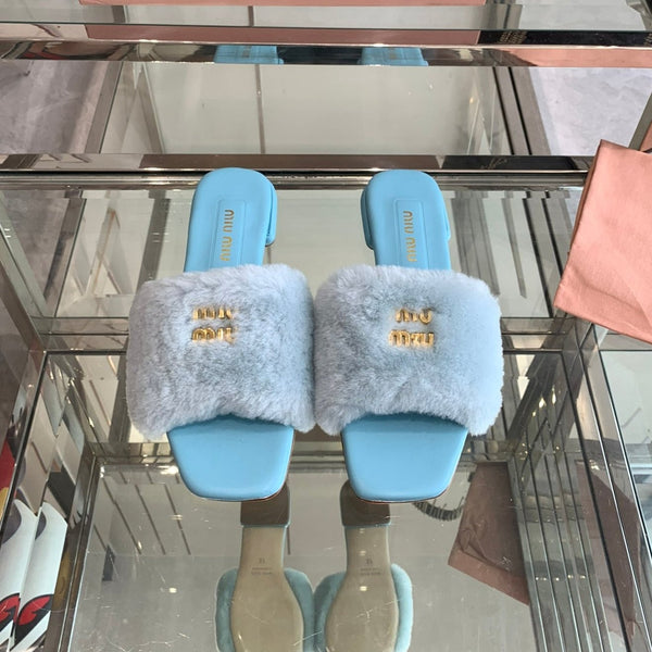 Miu Slippers Blue Super Soft Wool