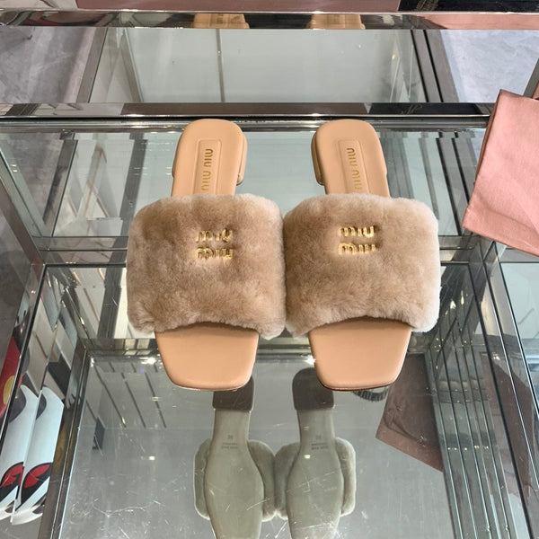 Miu Slippers Light Brown Super Soft Wool