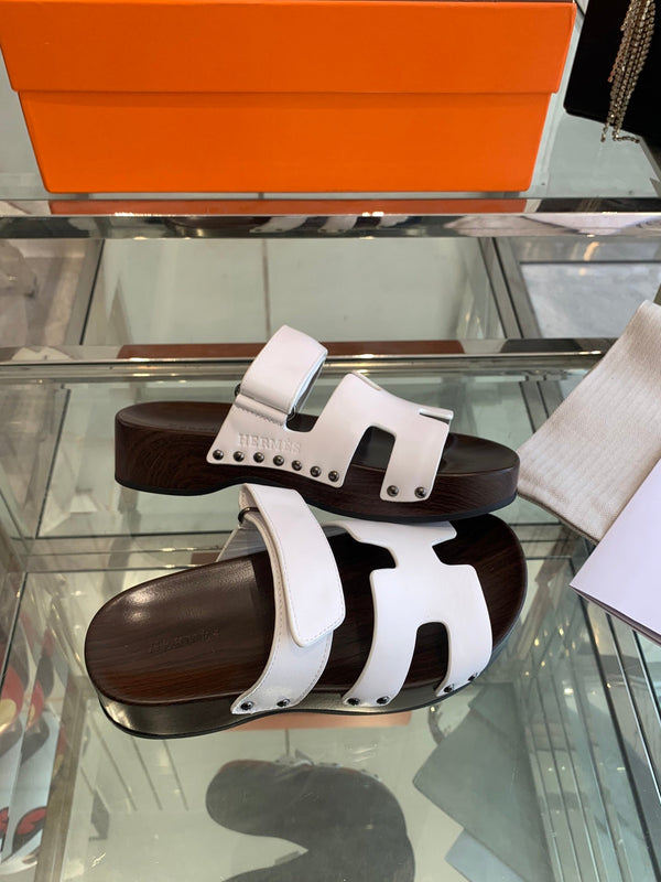 Sandali con zoccolo HM 25 Kos in pelle di vacchetta bianca 292049