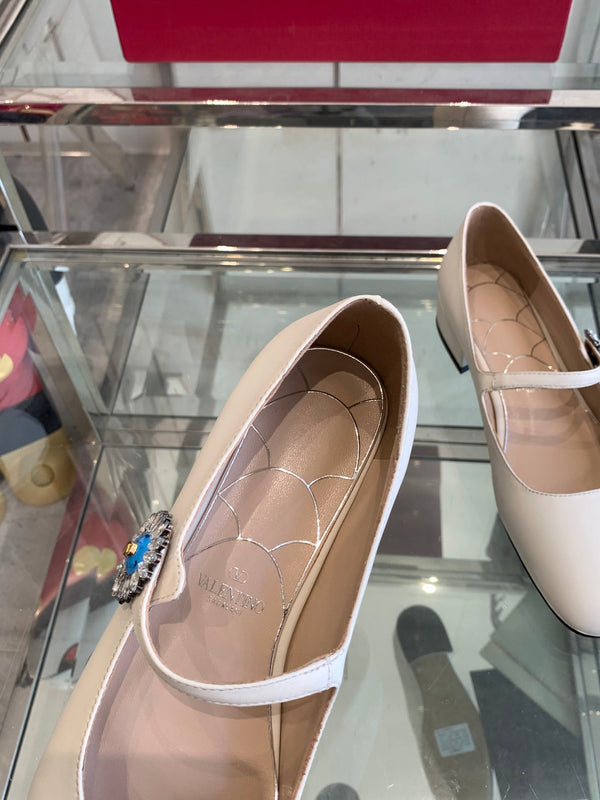 VT 25 Mary Jane Flats White Cowhide 292363