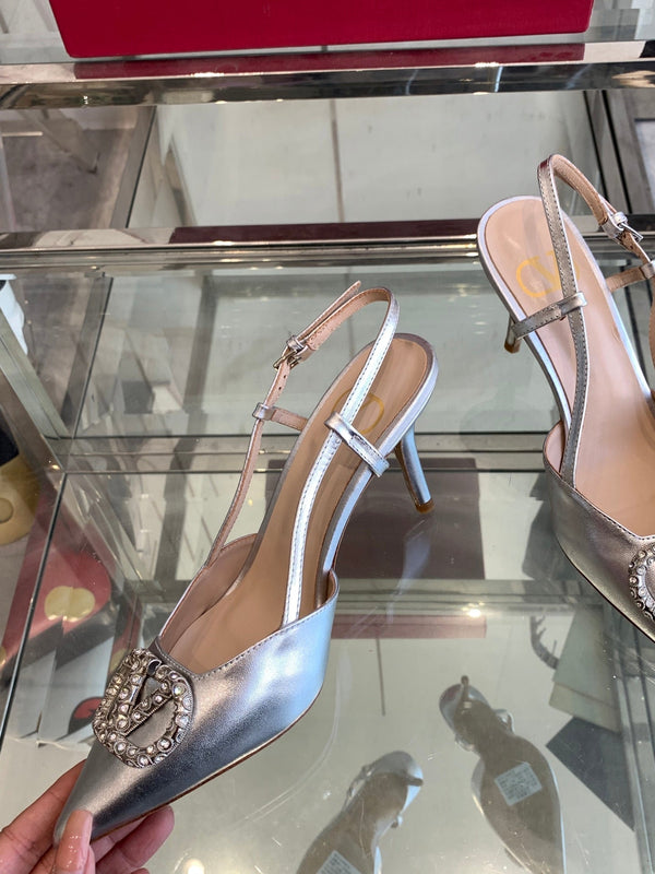 VT 25 High Heels Slingbacks Silver Cowhide 292337