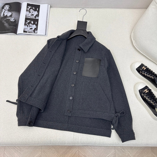 Loewe Logo Embroidered Jacket Gray Polyester Fiber