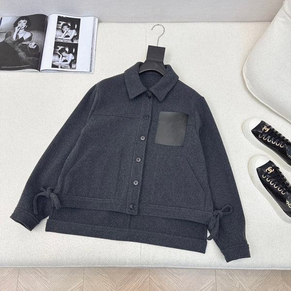 Loewe Logo Embroidered Jacket Gray Polyester Fiber