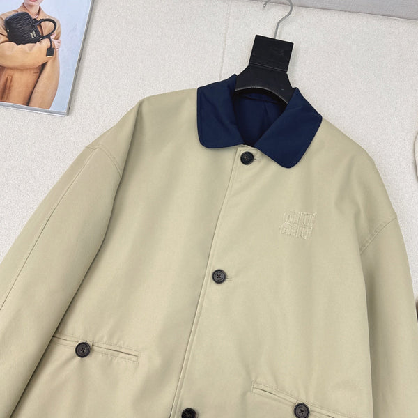 Miu Miu 25 Mid-length Trench Coat Blue Beige Cotton Polyester