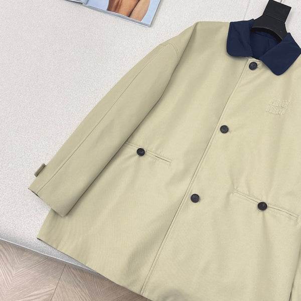 Miu Miu 25 Mid-length Trench Coat Blue Beige Cotton Polyester