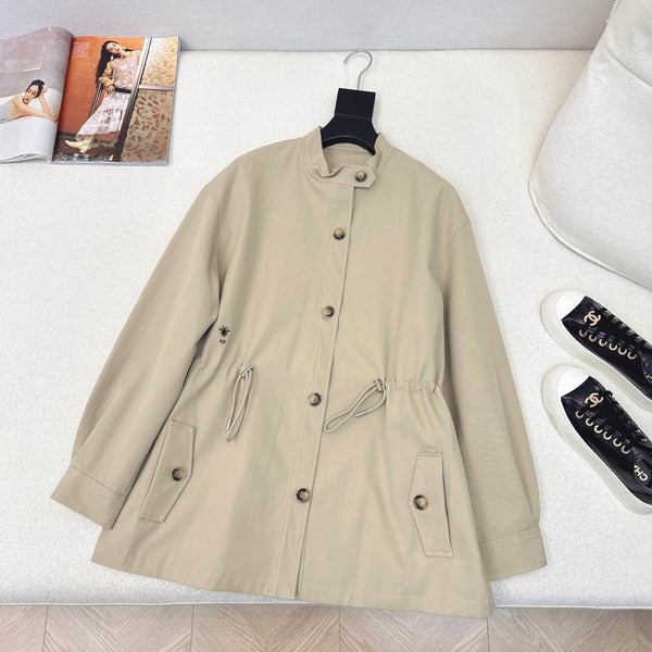 CD 25 Mid-length Trench Coat Blue and Beige Cotton Polyester 593395