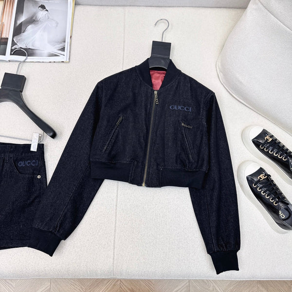 Gucci 25 Short Stand-up Collar Jacket Dark Blue Cotton 596441