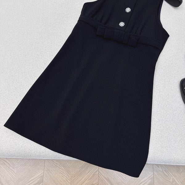 Prada 25 Diamond Button Sleeveless Vest Dress Black Cotton Polyester 598350