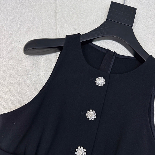 Prada 25 Diamond Button Sleeveless Vest Dress Black Cotton Polyester 598350