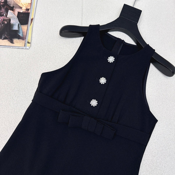 Prada 25 Diamond Button Sleeveless Vest Dress Black Cotton Polyester 598350