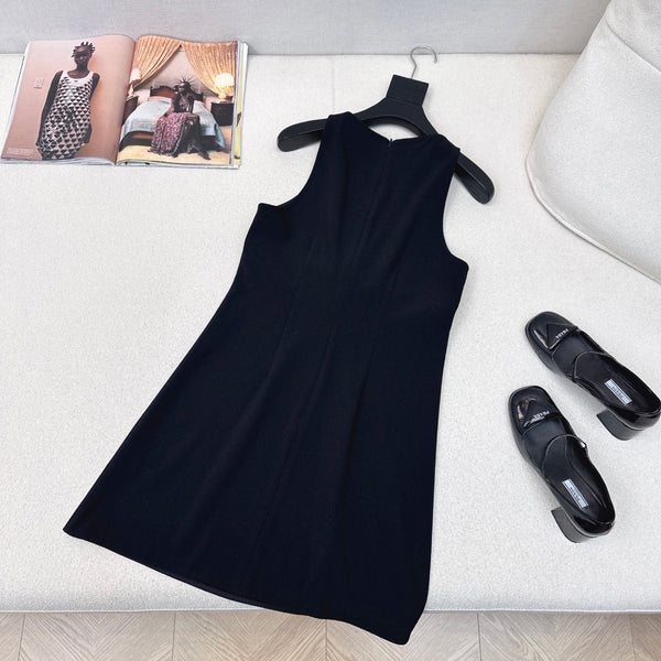 Prada 25 Diamond Button Sleeveless Vest Dress Black Cotton Polyester 598350