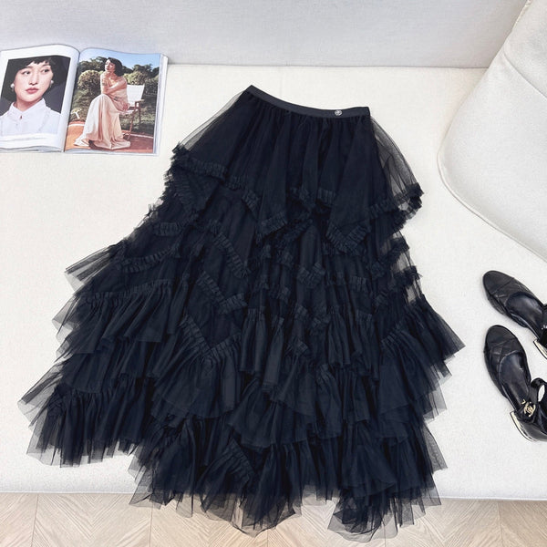 CC 25 Mesh Long Skirt Black Polyester Fiber