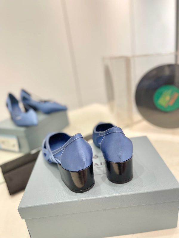 PRA STRAP CUT-OUT PUMPS CERULEAN SATIN