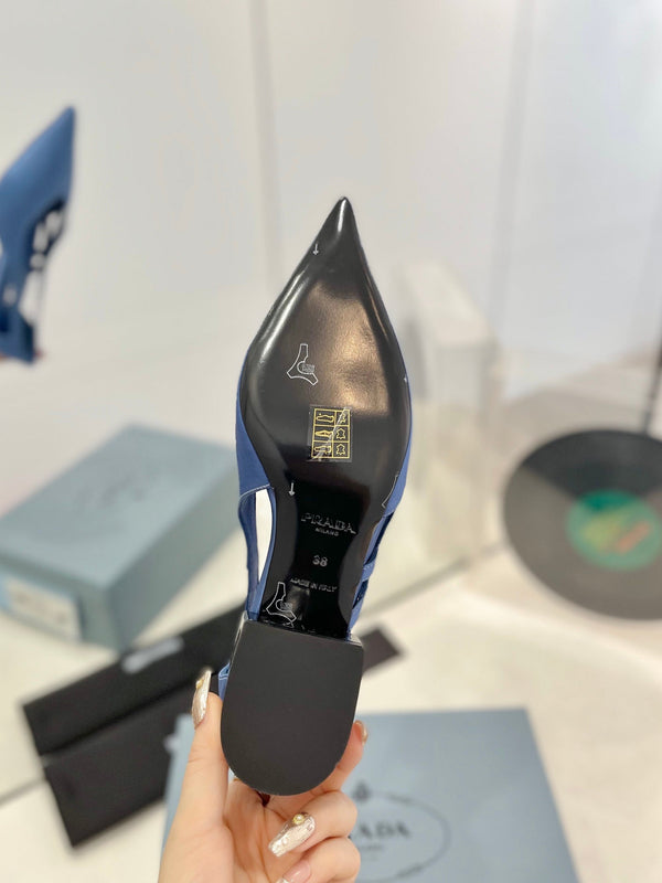 PRA STRAP CUT-OUT PUMPS CERULEAN SATIN