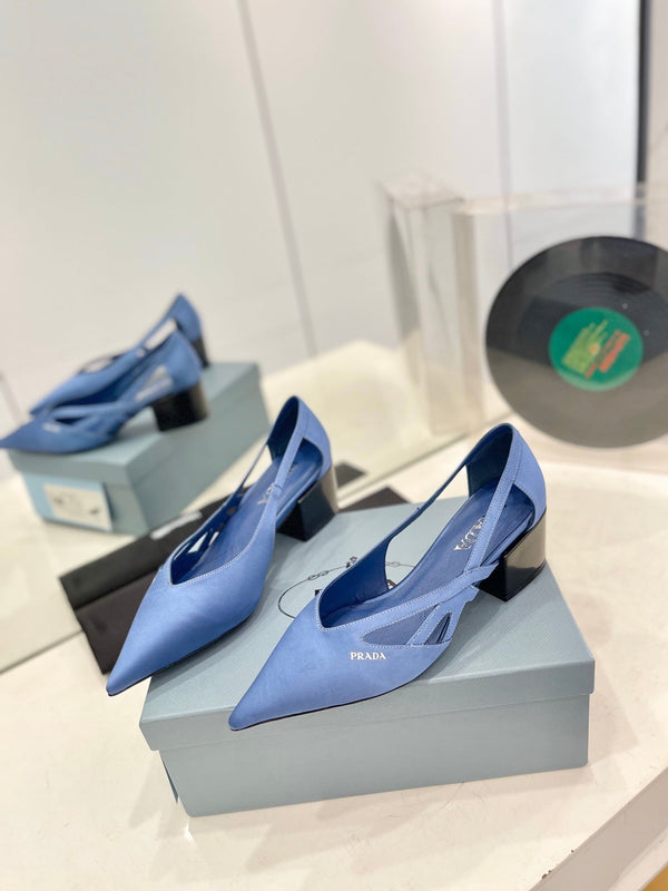 PRA STRAP CUT-OUT PUMPS CERULEAN SATIN