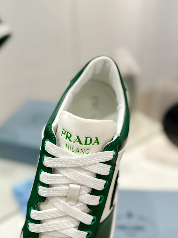 PRA DOWNTOWN PERFORATED SNEAKERS WHITE AND GREEN CALFSKIN