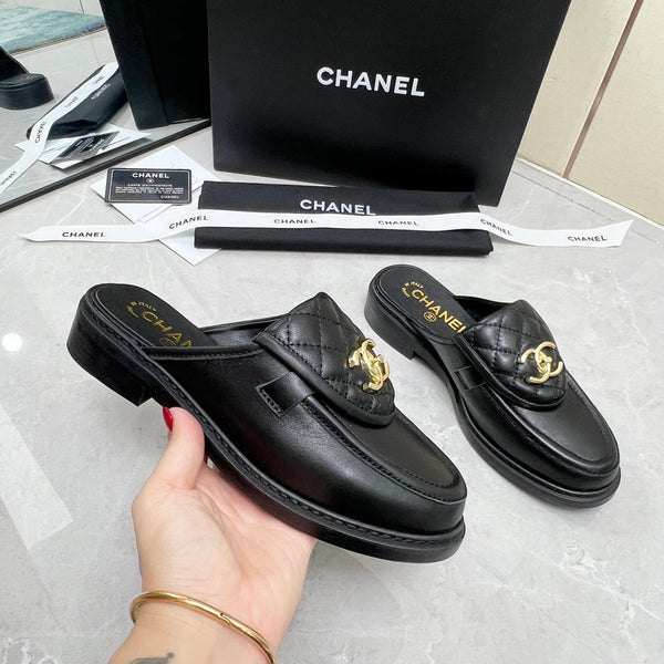 CC Mule Black Quilted Calfskin