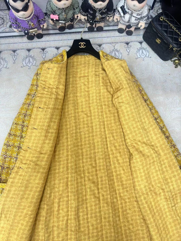 CC Long Coat Dress Yellow Wool Cotton 251966