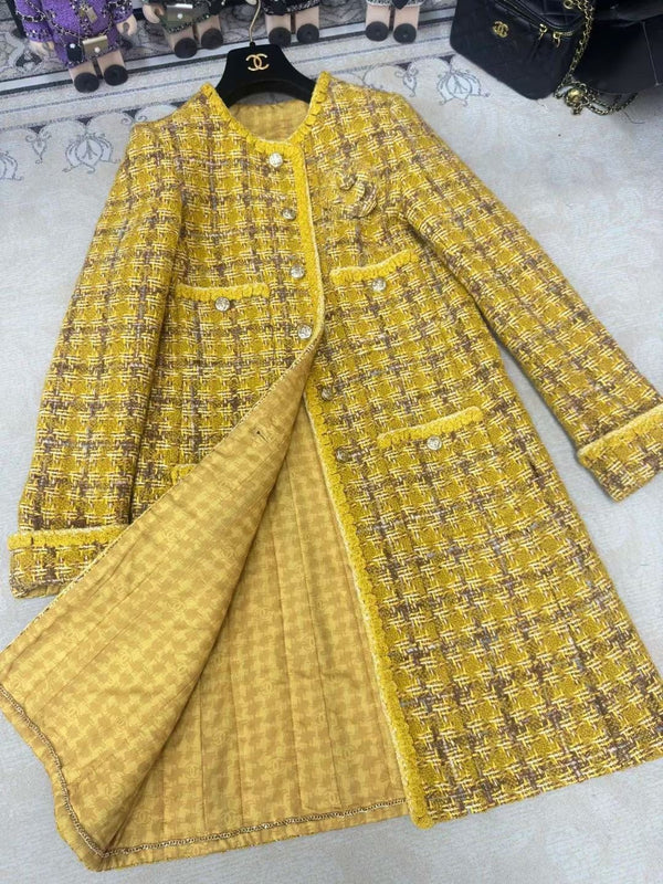 CC Long Coat Dress Yellow Wool Cotton 251966