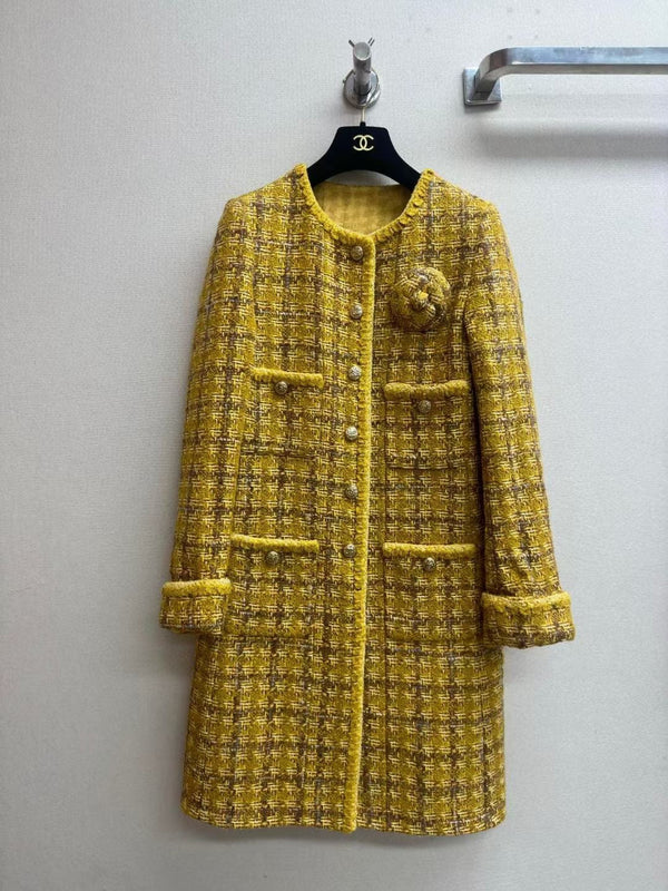 CC Long Coat Dress Yellow Wool Cotton 251966