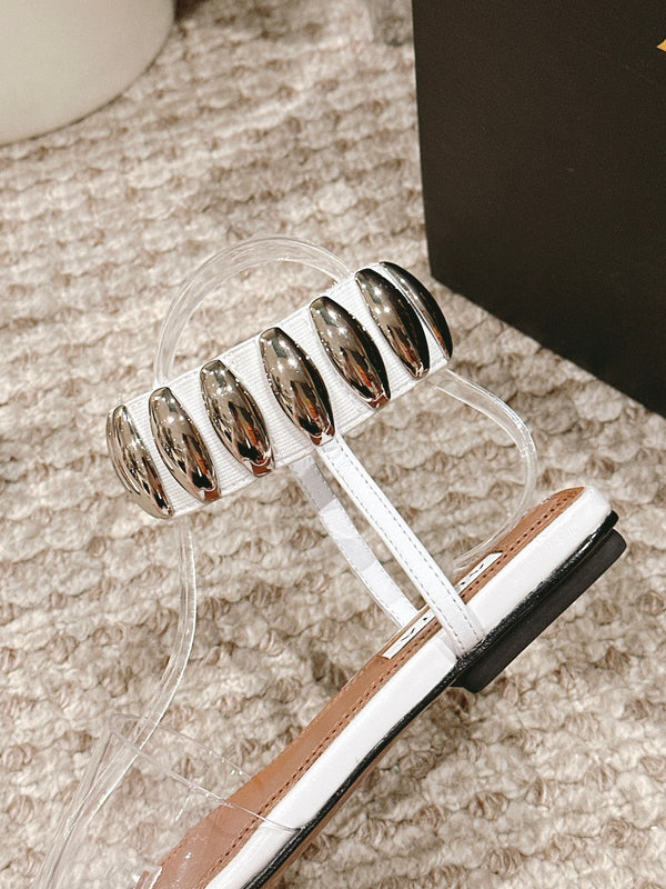 SANDALO ALAIA IN VITELLO BIANCO E FILM CON CRISTALLI