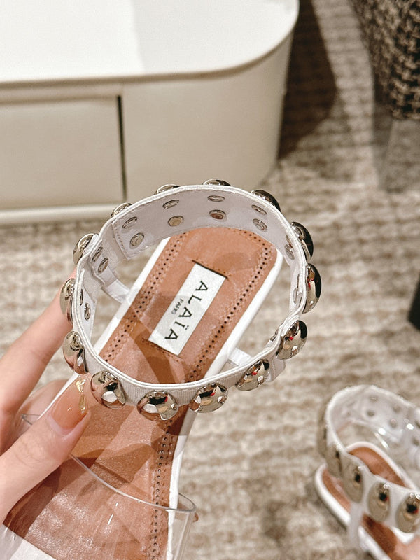 SANDALO ALAIA IN VITELLO BIANCO E FILM CON CRISTALLI