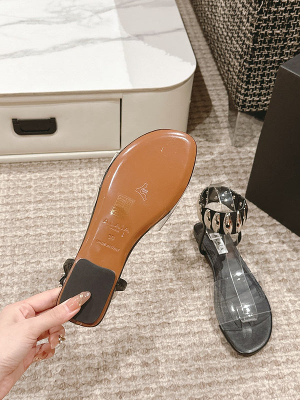 SANDALO ALAIA IN VITELLO NERO E FILM CON CRISTALLO