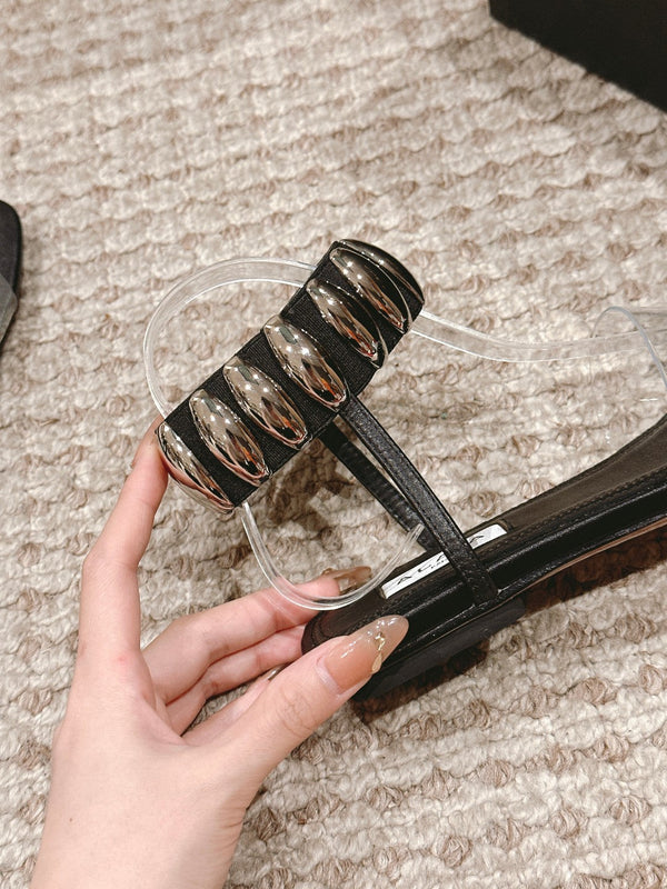 SANDALO ALAIA IN VITELLO NERO E FILM CON CRISTALLO