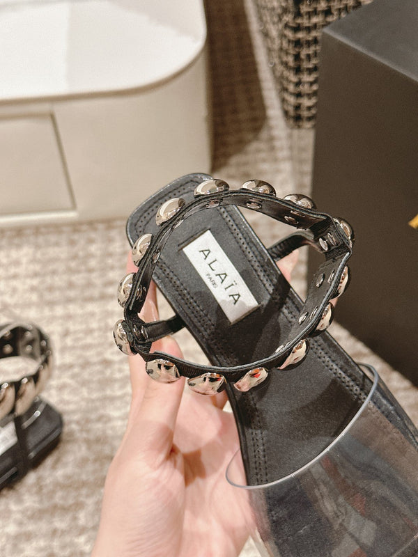 SANDALO ALAIA IN VITELLO NERO E FILM CON CRISTALLO