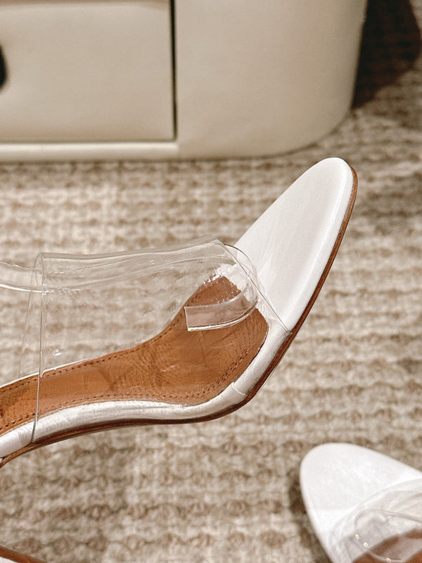 SANDALO ALTO ALAIA IN VITELLO BIANCO E FILM CON CRISTALLI