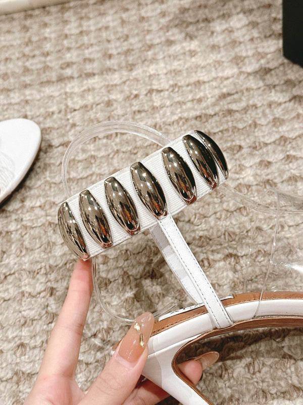 SANDALO ALTO ALAIA IN VITELLO BIANCO E FILM CON CRISTALLI