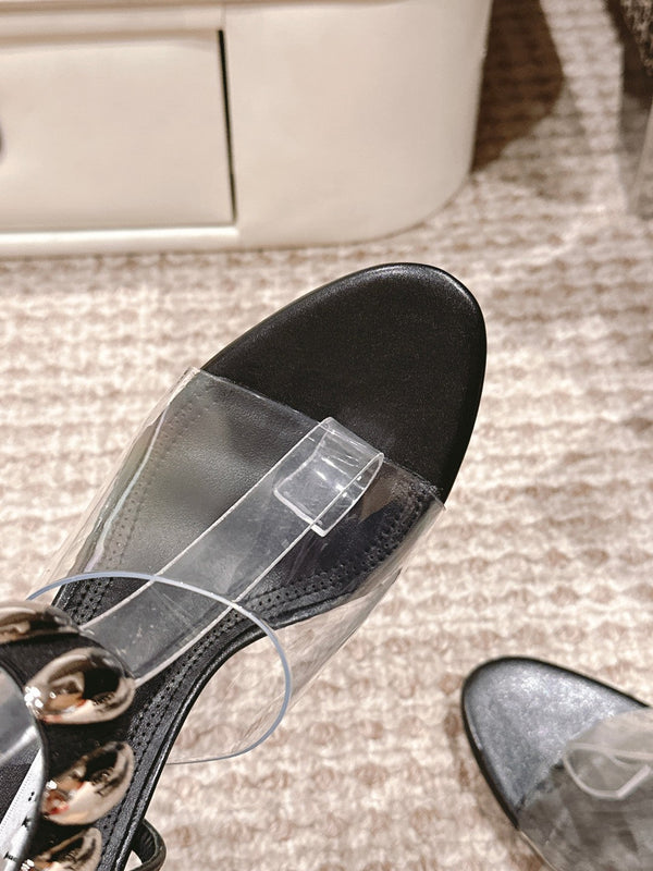 SANDALO ALTO ALAIA IN VITELLO NERO E FILM CON CRISTALLO