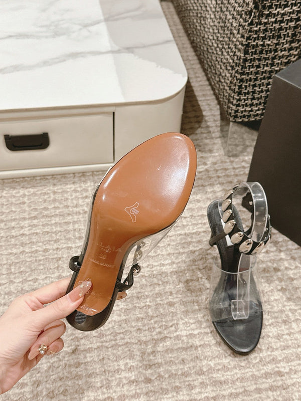 SANDALO ALTO ALAIA IN VITELLO NERO E FILM CON CRISTALLO