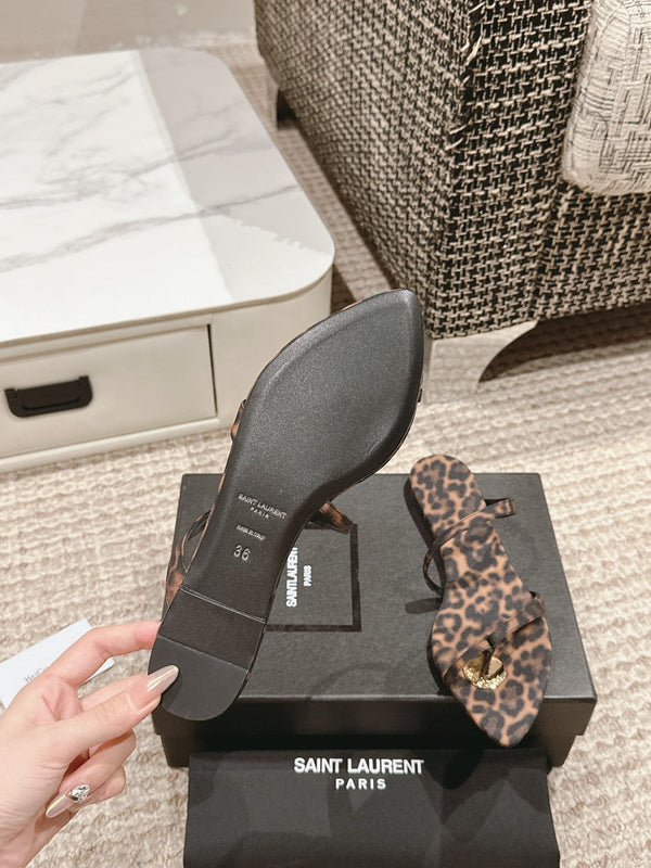 SL TANGER SLIDES LEOPARD SATIN