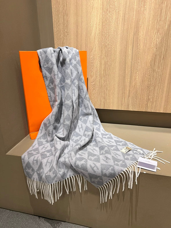 Scarf Cashmere 180 CM In Grey Blue Fine Wool  290424