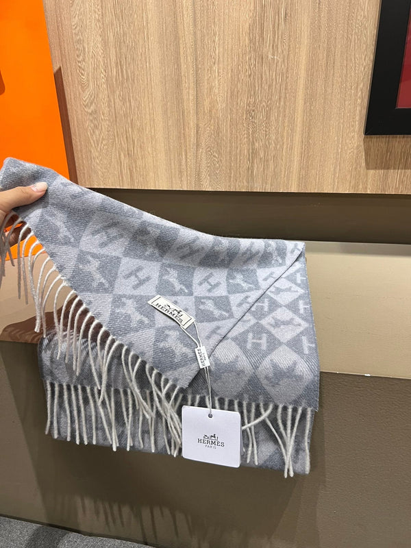 Scarf Cashmere 180 CM In Grey Blue Fine Wool  290424