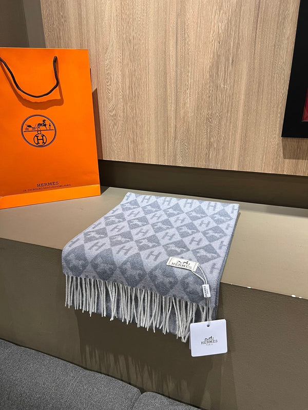 Scarf Cashmere 180 CM In Grey Blue Fine Wool  290424