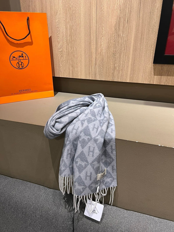 Scarf Cashmere 180 CM In Grey Blue Fine Wool  290424