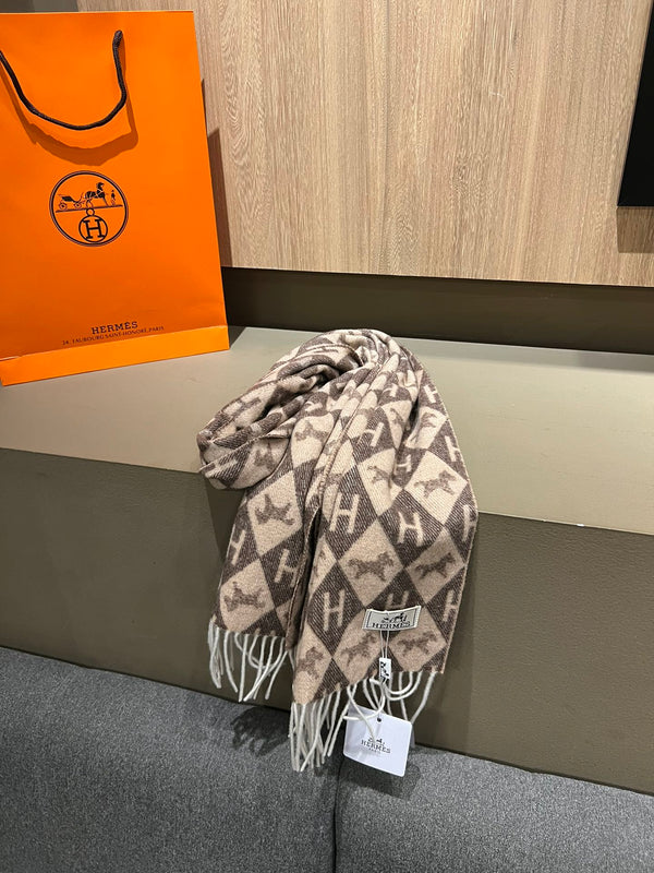 Scarf Cashmere 180 CM In Dark Beige Mix Dark Brown Fine Wool 290425